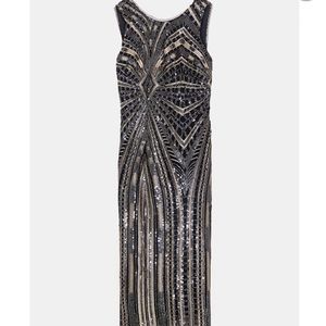 Zara sequin dress black gold beaded midi Medium
